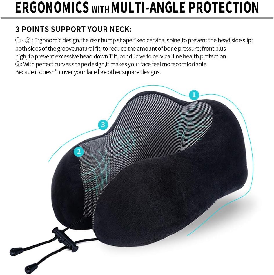 Travel Pillow, Best Memory Foam Neck Pillow Head Support Soft Pillow for Sleeping Rest, Airplane Car & Home Use
