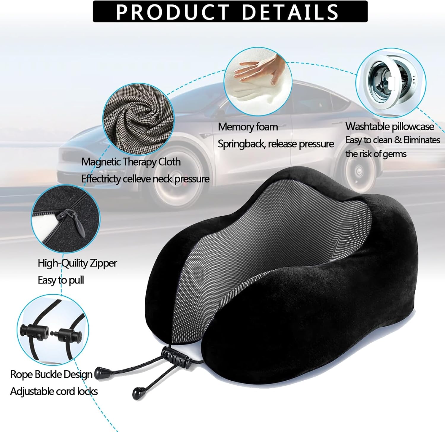 Travel Pillow, Best Memory Foam Neck Pillow Head Support Soft Pillow for Sleeping Rest, Airplane Car & Home Use
