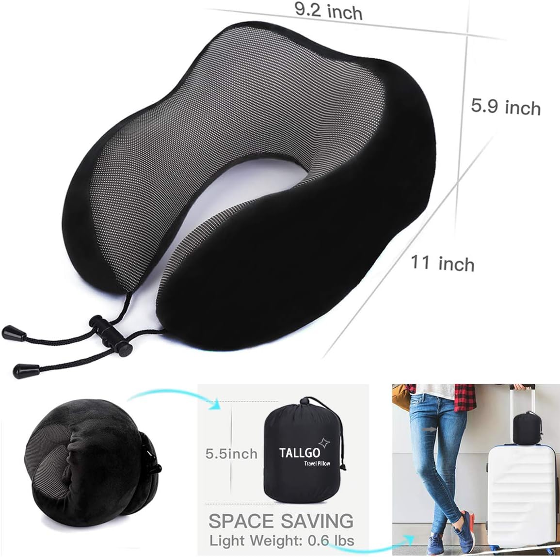 Travel Pillow, Best Memory Foam Neck Pillow Head Support Soft Pillow for Sleeping Rest, Airplane Car & Home Use