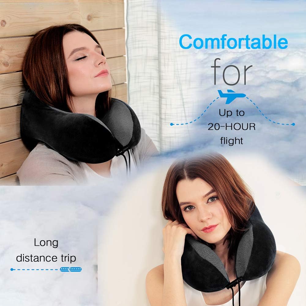 Travel Pillow, Best Memory Foam Neck Pillow Head Support Soft Pillow for Sleeping Rest, Airplane Car & Home Use