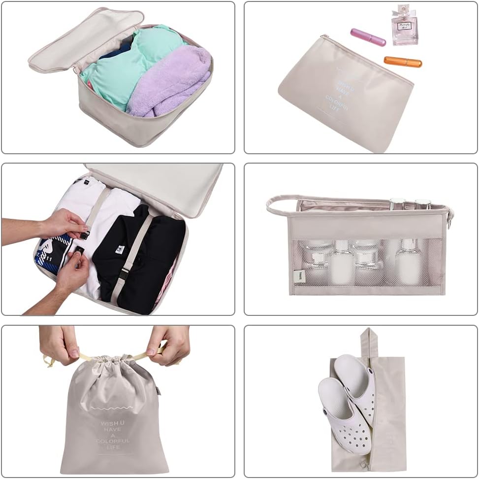 Packing Cubes for Suitcase, 8PCS Thickening Travel Organiser Packing Bags Lightweight Travel Accessories Organizers Essentials Clothes Shoes Cosmetics Toiletries Storage Bags