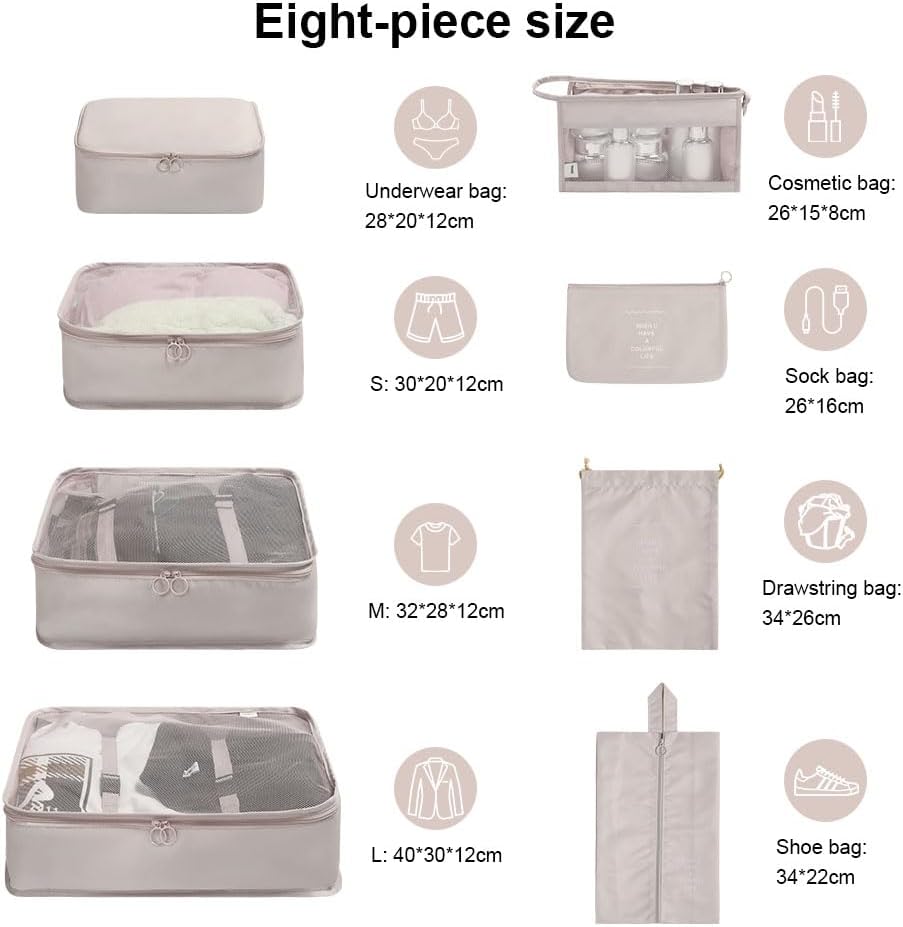 Packing Cubes for Suitcase, 8PCS Thickening Travel Organiser Packing Bags Lightweight Travel Accessories Organizers Essentials Clothes Shoes Cosmetics Toiletries Storage Bags