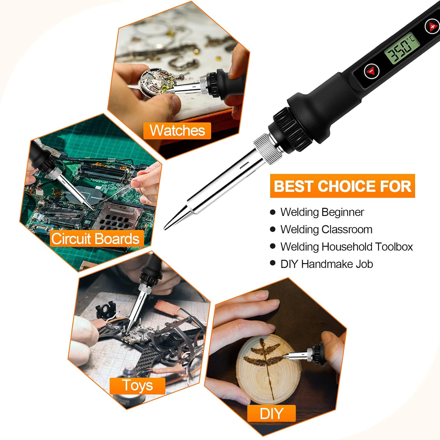 Soldering Iron Kit 80W LCD Adjustable Temperature 180-500℃ Solder Kit Electronics 13 in 1 Welding Tools with ON/OFF Switch, Solder Wire, 5 Soldering Tips, Desoldering Pump, Stand, Tweezers
