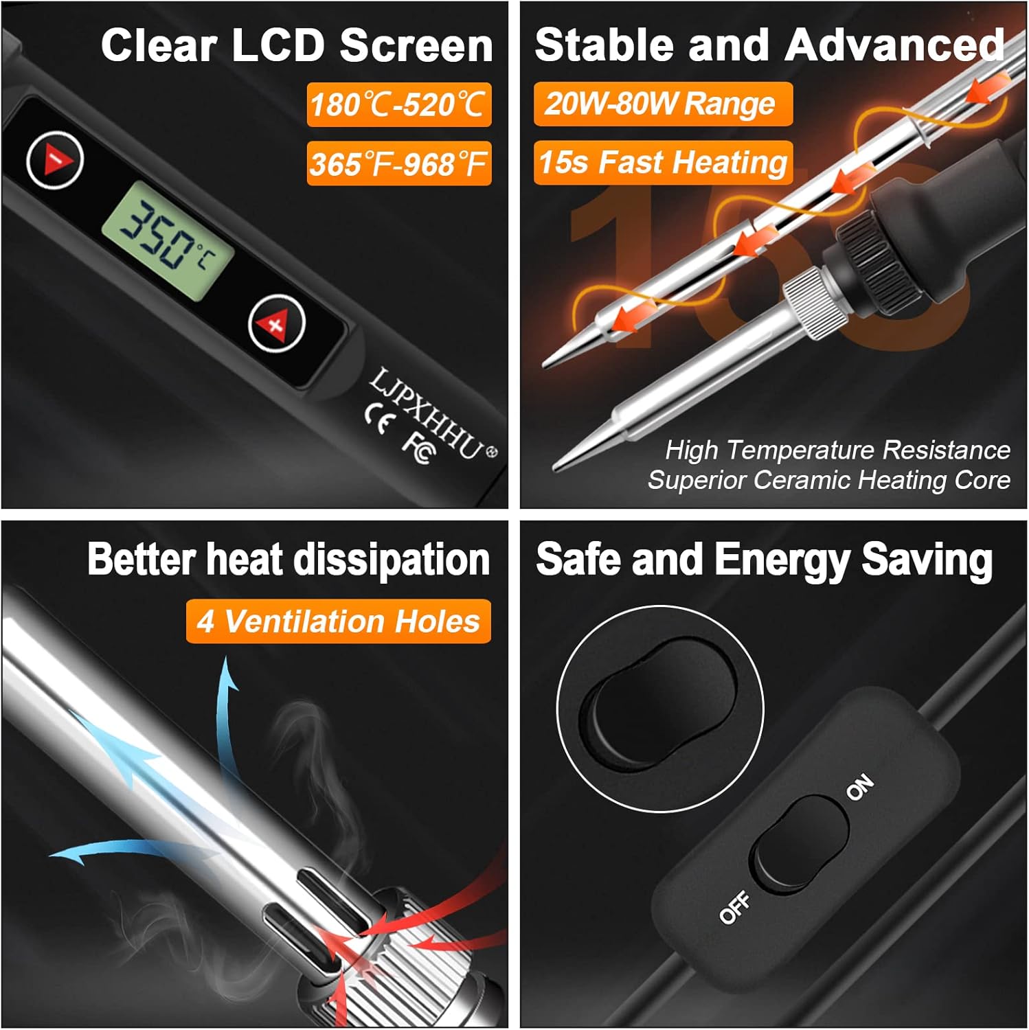 Soldering Iron Kit 80W LCD Adjustable Temperature 180-500℃ Solder Kit Electronics 13 in 1 Welding Tools with ON/OFF Switch, Solder Wire, 5 Soldering Tips, Desoldering Pump, Stand, Tweezers