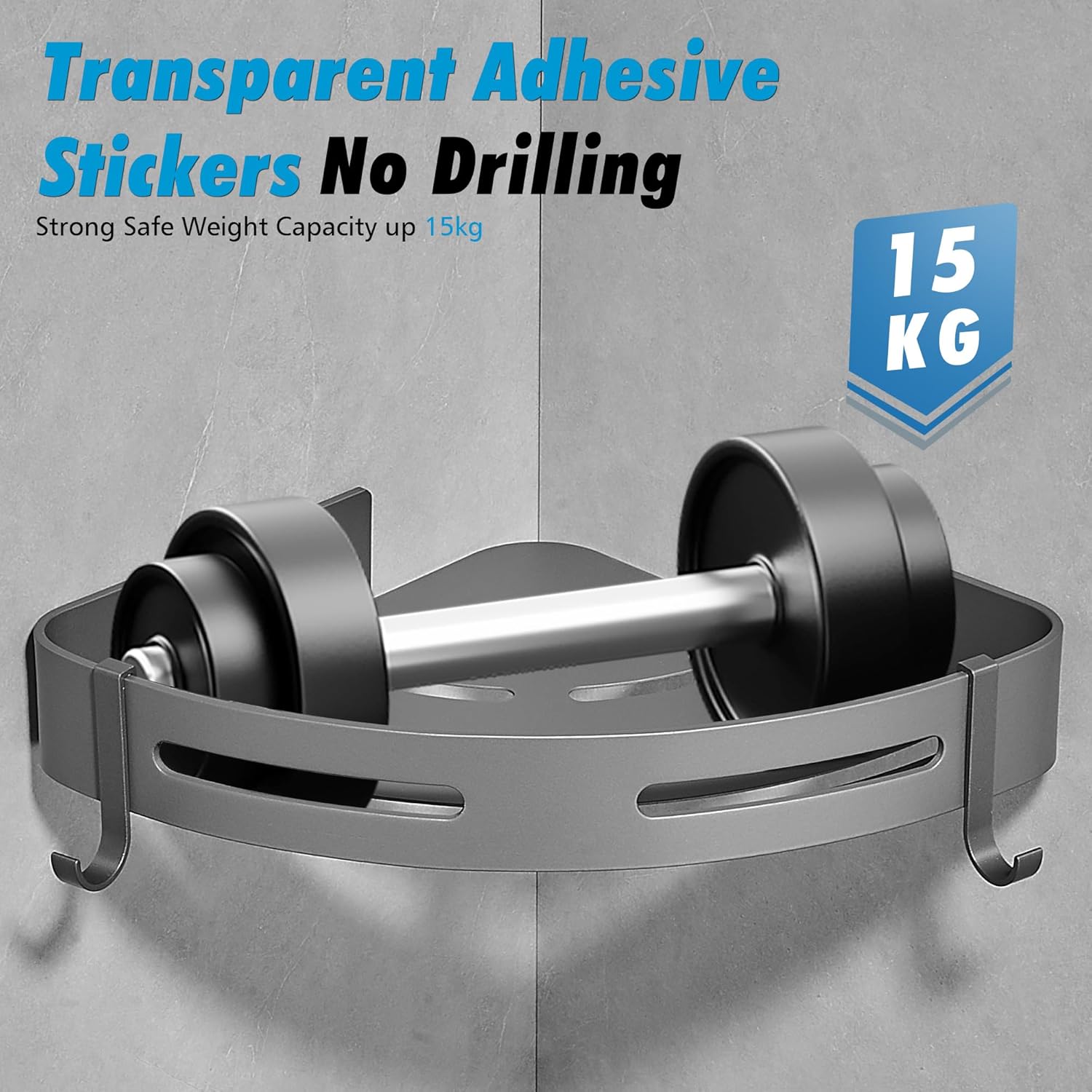 1PCS Shower Shelf Corner No Drilling Adhesive Bathroom Shelves Aluminium Shower Caddy Basket Wall Mounted Shower Storage for Kitchen & Bathroom Organiser Matt