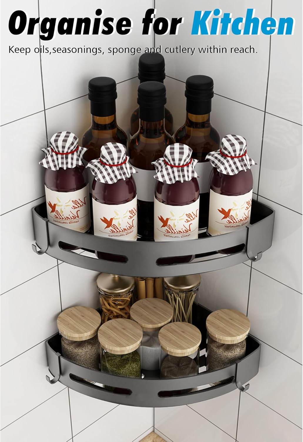 1PCS Shower Shelf Corner No Drilling Adhesive Bathroom Shelves Aluminium Shower Caddy Basket Wall Mounted Shower Storage for Kitchen & Bathroom Organiser Matt