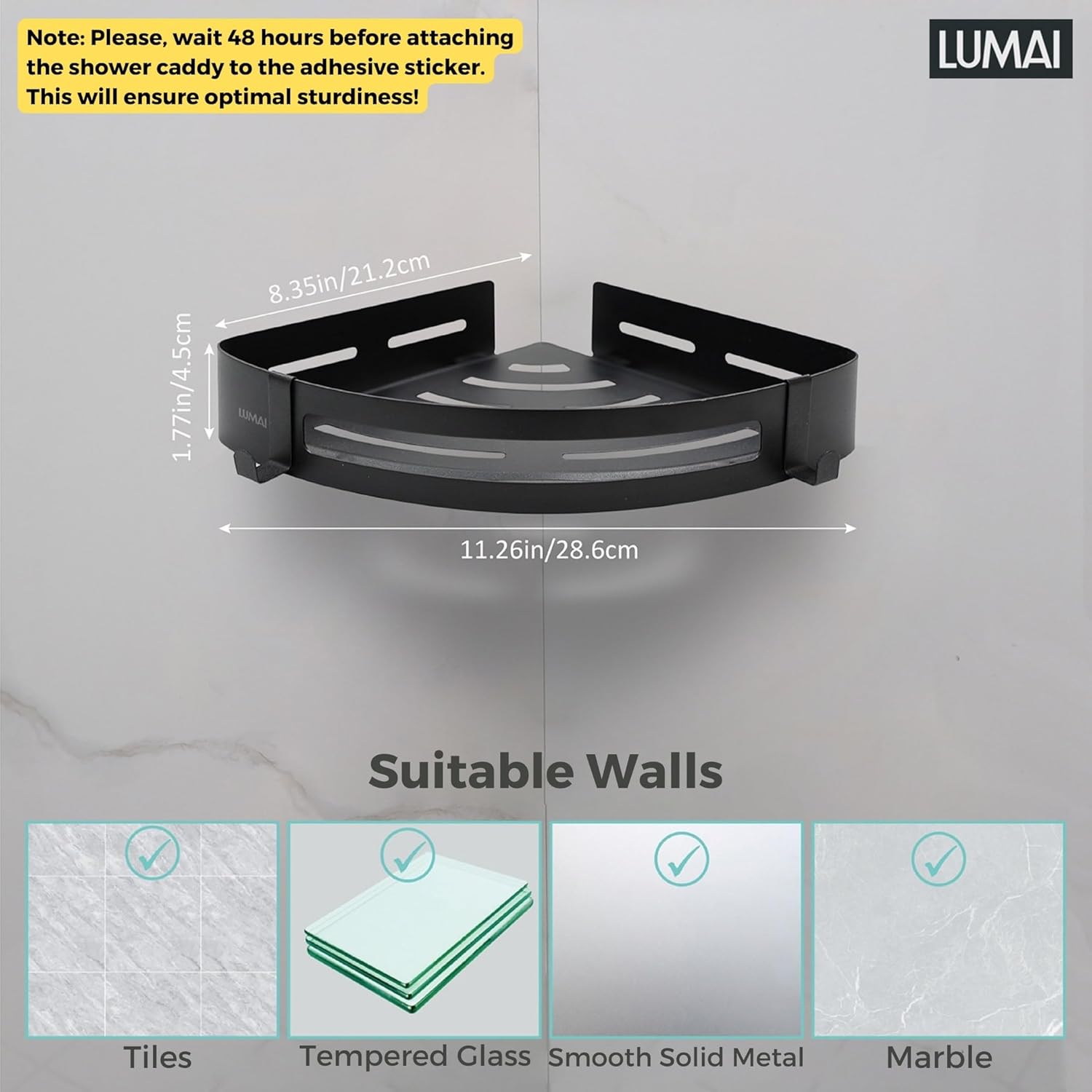 1PCS Shower Shelf Corner No Drilling Adhesive Bathroom Shelves Aluminium Shower Caddy Basket Wall Mounted Shower Storage for Kitchen & Bathroom Organiser Matt