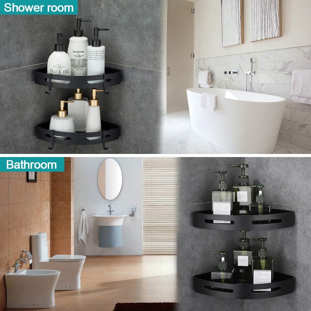 1PCS Shower Shelf Corner No Drilling Adhesive Bathroom Shelves Aluminium Shower Caddy Basket Wall Mounted Shower Storage for Kitchen & Bathroom Organiser Matt