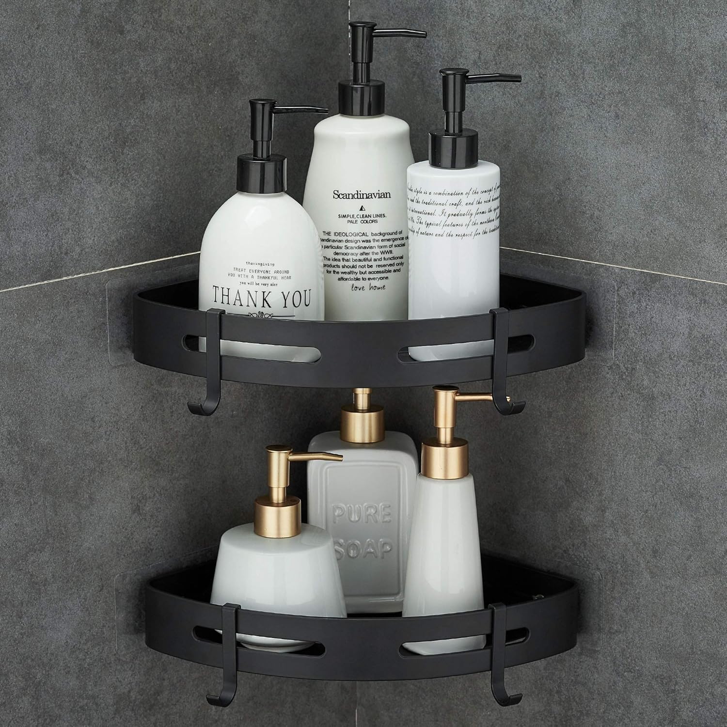 1PCS Shower Shelf Corner No Drilling Adhesive Bathroom Shelves Aluminium Shower Caddy Basket Wall Mounted Shower Storage for Kitchen & Bathroom Organiser Matt