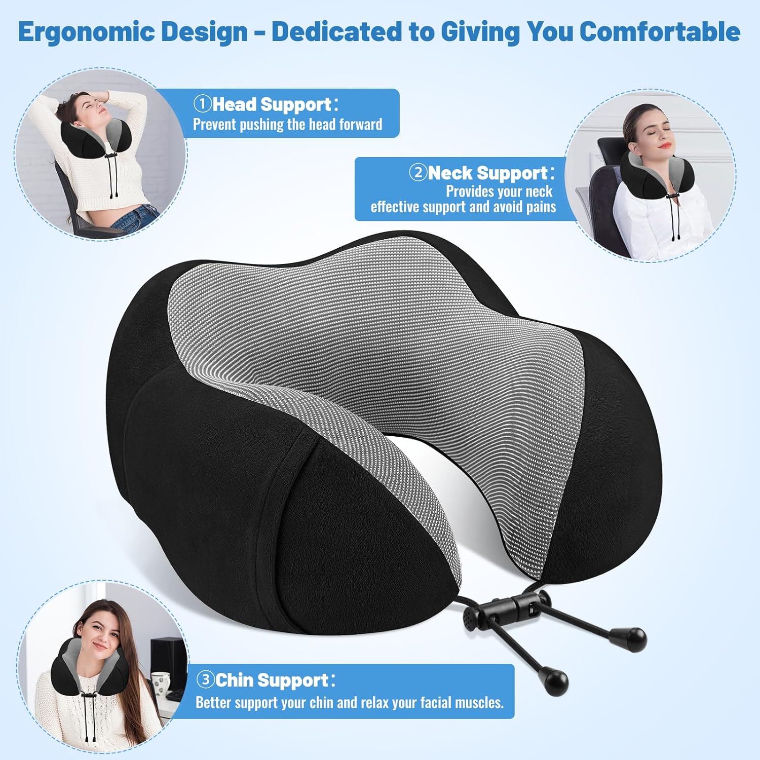 Travel Pillow, Best Memory Foam Neck Pillow Head Support Soft Pillow for Sleeping Rest, Airplane Car & Home Use