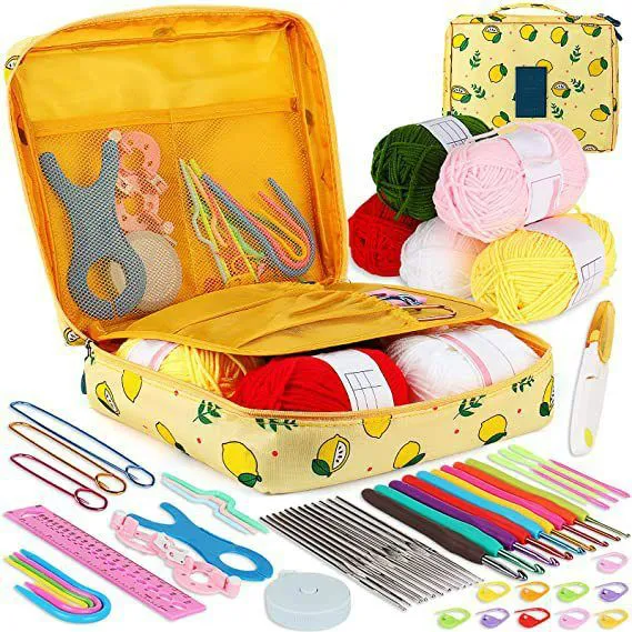 58 PCS Crochet Kit, Upgraded Hanging Crochet Set with Case & Yarn for Crocheting, Crochet Hook Set for Beginners Crochet Hook Kit with Crochet Book, Crochet Hooks, Knitting & Crochet Supplies