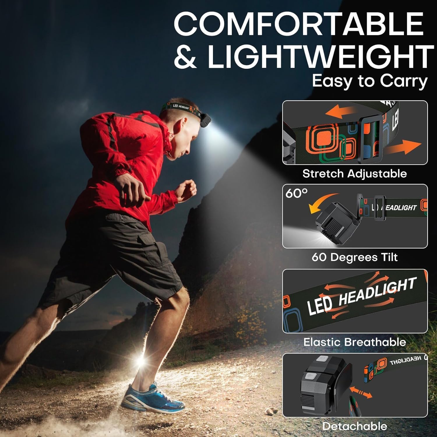 Rechargeable Headlamp Flashlight  2000 Lumen Super Bright LED Headlight with Red Light, Motion Sensor for Adults Kid, Waterproof Lightweight Head Lamp for Outdoor Camping Running Hiking Fishing