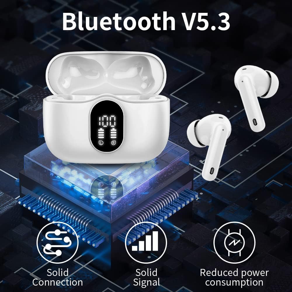 Wireless Earbuds, Bluetooth 5.3 Headphones 40Hrs Playtime Deep Bass Stereo in-Ear Earbud, LED Power Display, Call Noise Canceling Headphones with Mic, IP7 Waterproof Earphones for iPhone Android