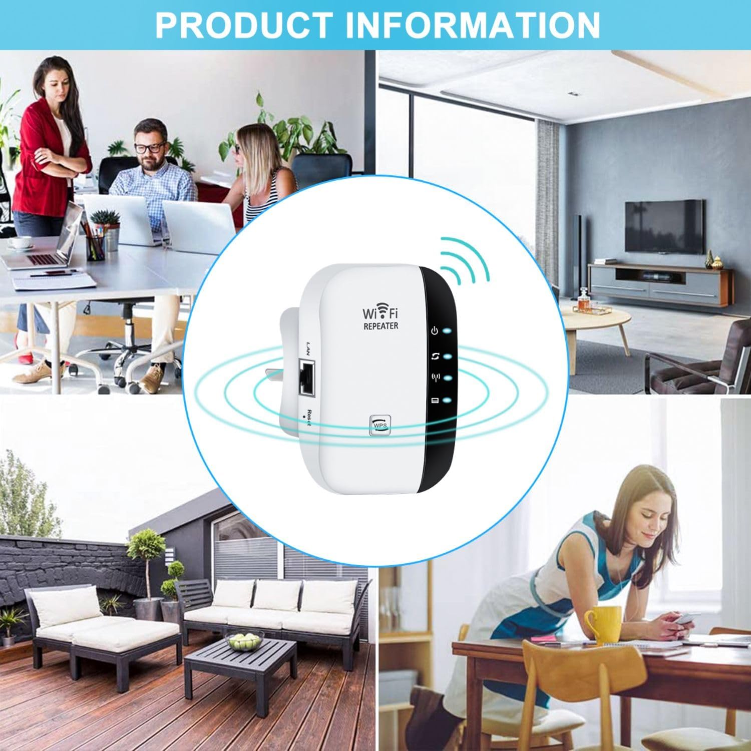 300M WiFi Extender, WiFi Booster, WiFi Repeater, Covers Up to 3000 Sq.ft and 45 Devices, Internet Booster - with Ethernet Port, Quick Setup, Home Wireless Signal Booster, UK plug,