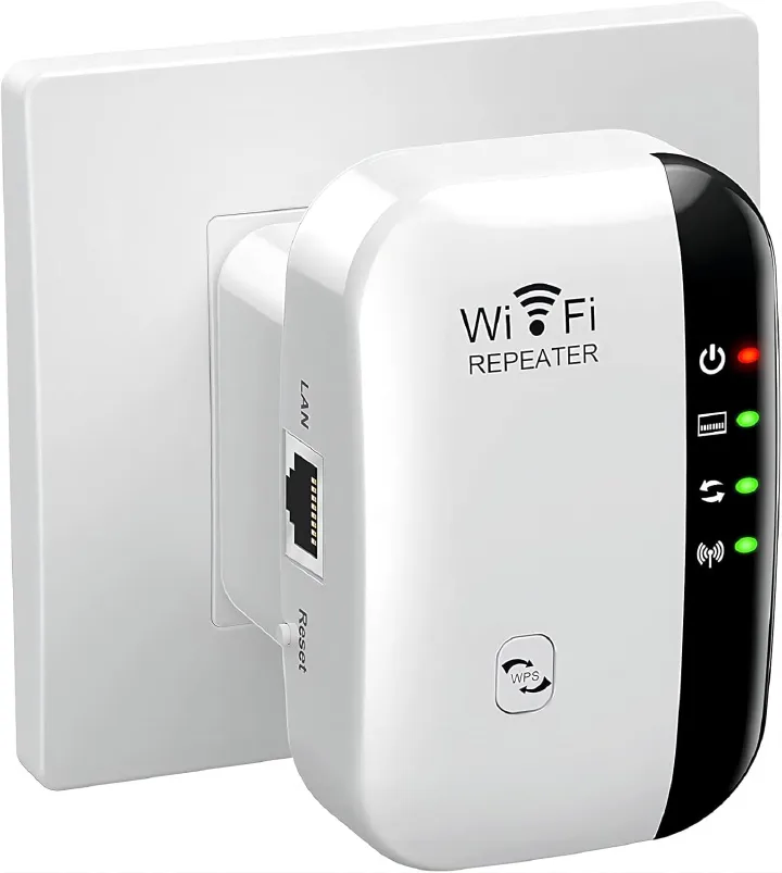 300M WiFi Extender, WiFi Booster, WiFi Repeater, Covers Up to 3000 Sq.ft and 45 Devices, Internet Booster - with Ethernet Port, Quick Setup, Home Wireless Signal Booster, UK plug,