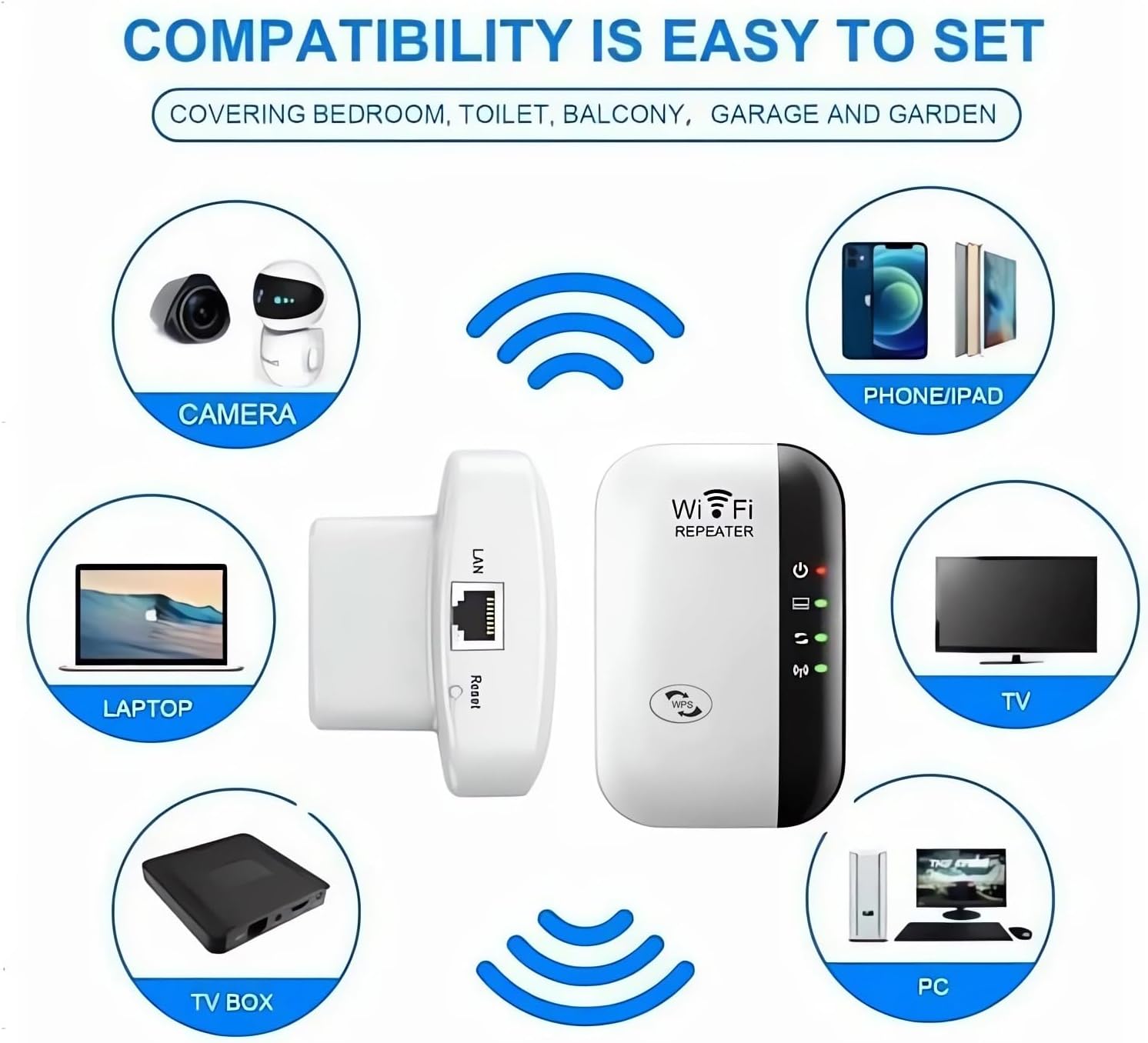 300M WiFi Extender, WiFi Booster, WiFi Repeater, Covers Up to 3000 Sq.ft and 45 Devices, Internet Booster - with Ethernet Port, Quick Setup, Home Wireless Signal Booster, UK plug,