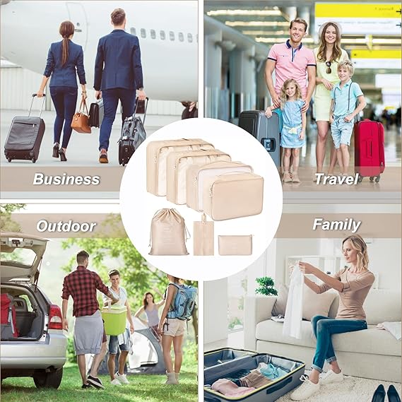Packing Cubes for Suitcase, 7PCS Thickening Travel Organiser Packing Bags Lightweight Travel Accessories Organizers Essentials Clothes Shoes Cosmetics Toiletries Storage Bags Luggage Packing Orginzers