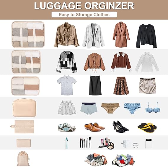 Packing Cubes for Suitcase, 7PCS Thickening Travel Organiser Packing Bags Lightweight Travel Accessories Organizers Essentials Clothes Shoes Cosmetics Toiletries Storage Bags Luggage Packing Orginzers