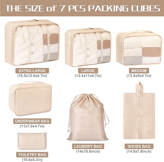 Packing Cubes for Suitcase, 7PCS Thickening Travel Organiser Packing Bags Lightweight Travel Accessories Organizers Essentials Clothes Shoes Cosmetics Toiletries Storage Bags Luggage Packing Orginzers