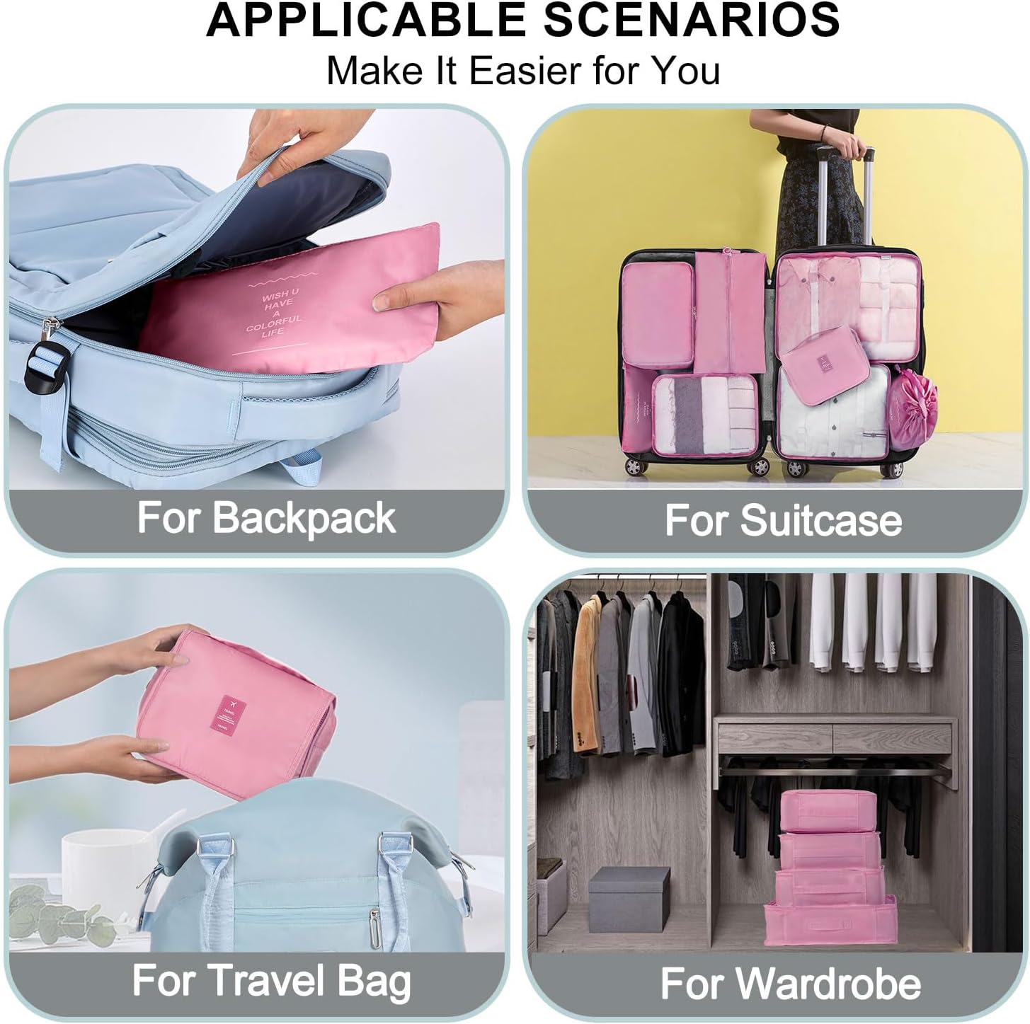 Packing Cubes for Suitcase, 7PCS Thickening Travel Organiser Packing Bags Lightweight Travel Accessories Organizers Essentials Clothes Shoes Cosmetics Toiletries Storage Bags Luggage Packing Orginzers