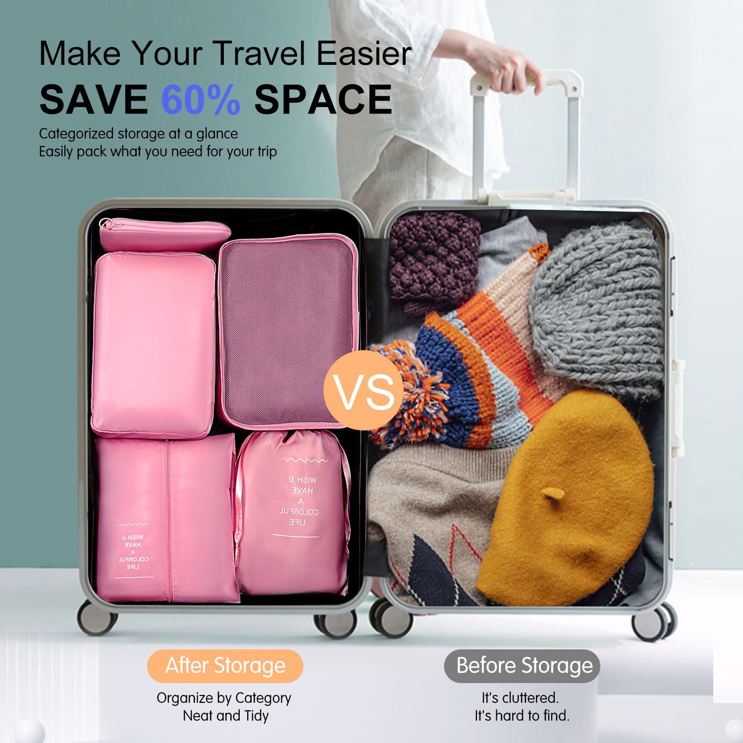 Packing Cubes for Suitcase, 7PCS Thickening Travel Organiser Packing Bags Lightweight Travel Accessories Organizers Essentials Clothes Shoes Cosmetics Toiletries Storage Bags Luggage Packing Orginzers