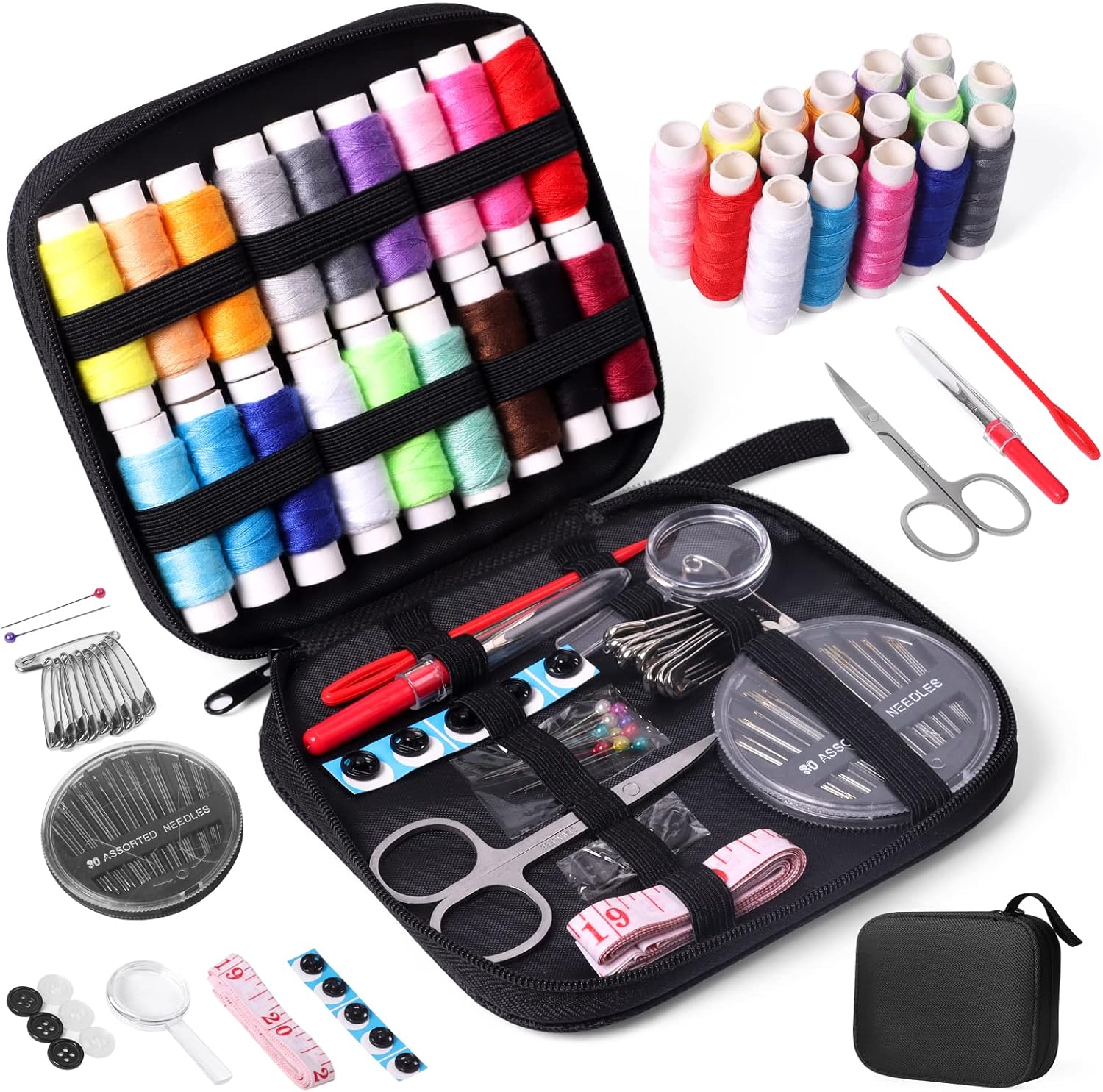 58pcs Sewing Kit with Case Portable Sewing Supplies for Home Traveler, Adults, Beginner, Emergency, Kids Contains Thread, Scissors, Needles,Measuring Tape