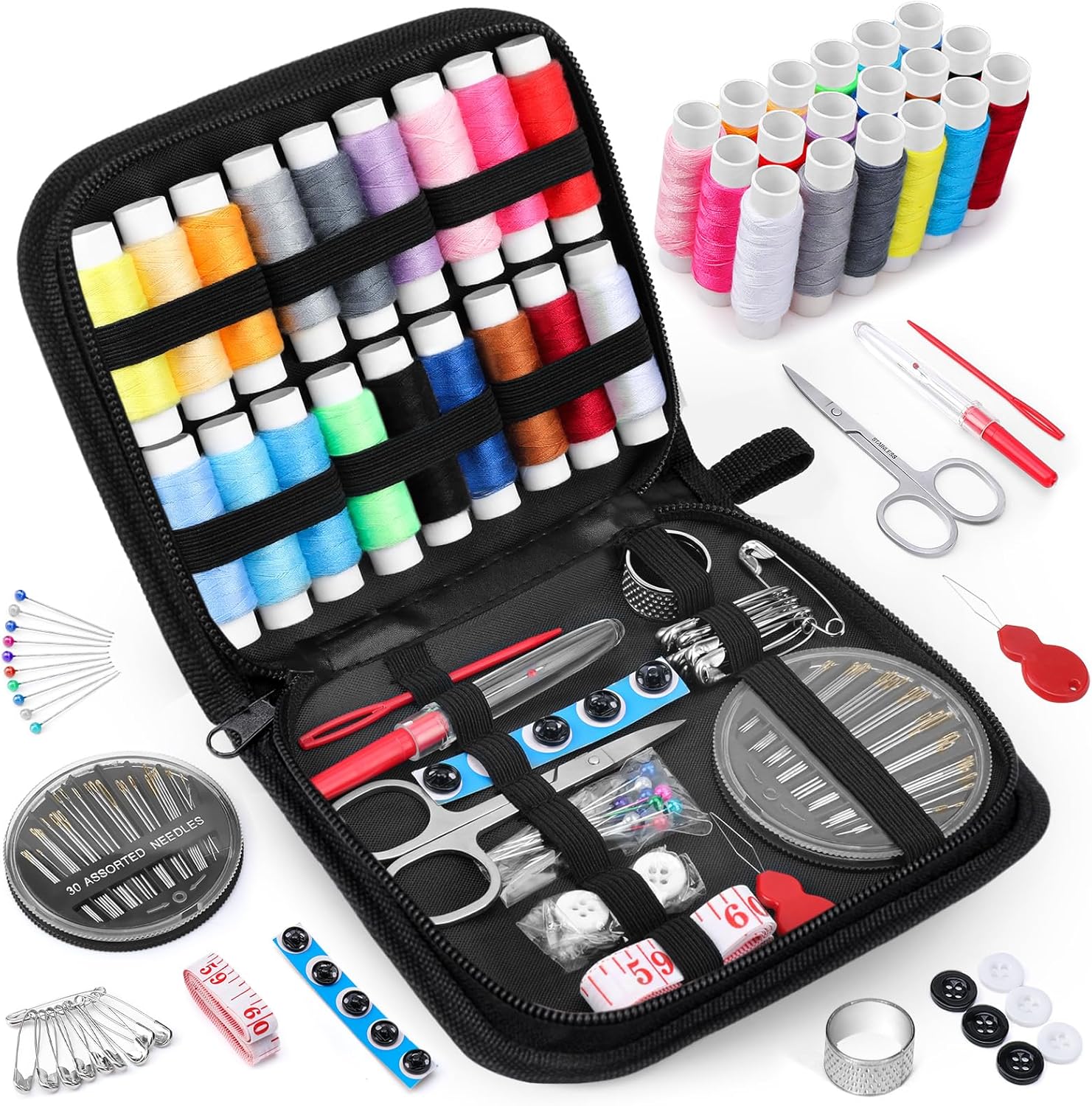 58pcs Sewing Kit with Case Portable Sewing Supplies for Home Traveler, Adults, Beginner, Emergency, Kids Contains Thread, Scissors, Needles,Measuring Tape
