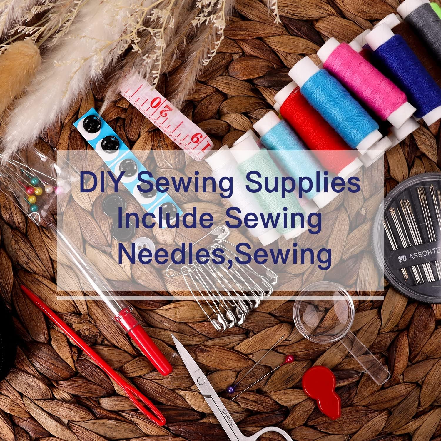 58pcs Sewing Kit with Case Portable Sewing Supplies for Home Traveler, Adults, Beginner, Emergency, Kids Contains Thread, Scissors, Needles,Measuring Tape