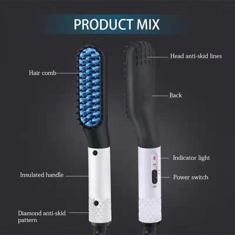 Beard Straightener Comb, Fast Heating Multifunctional Electric Hair Comb Portable Beard Brush Styler for Men Women Home Travel