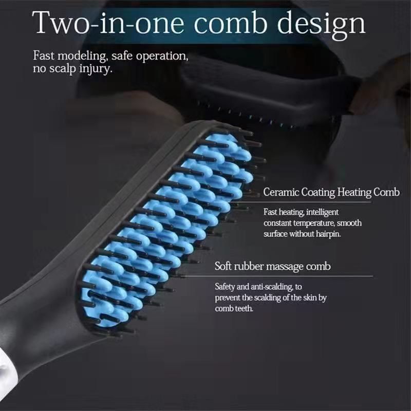 Beard Straightener Comb, Fast Heating Multifunctional Electric Hair Comb Portable Beard Brush Styler for Men Women Home Travel