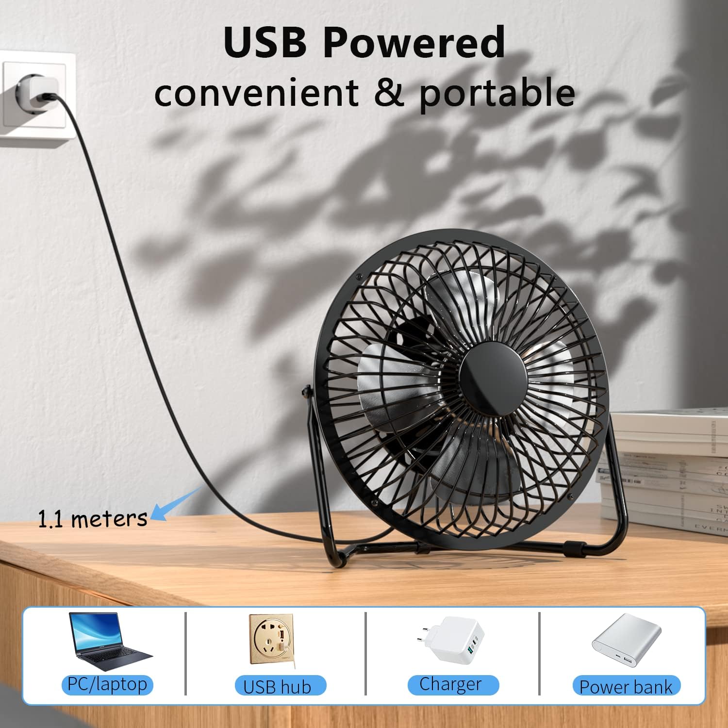 4 Inch Desk Fan Quiet Small USB Fan 360° Rotation Portable Table Fan 2 Speed Mini Personal Fan Air Cooling Electric Fan for Home Office Bedroom Travel Camping