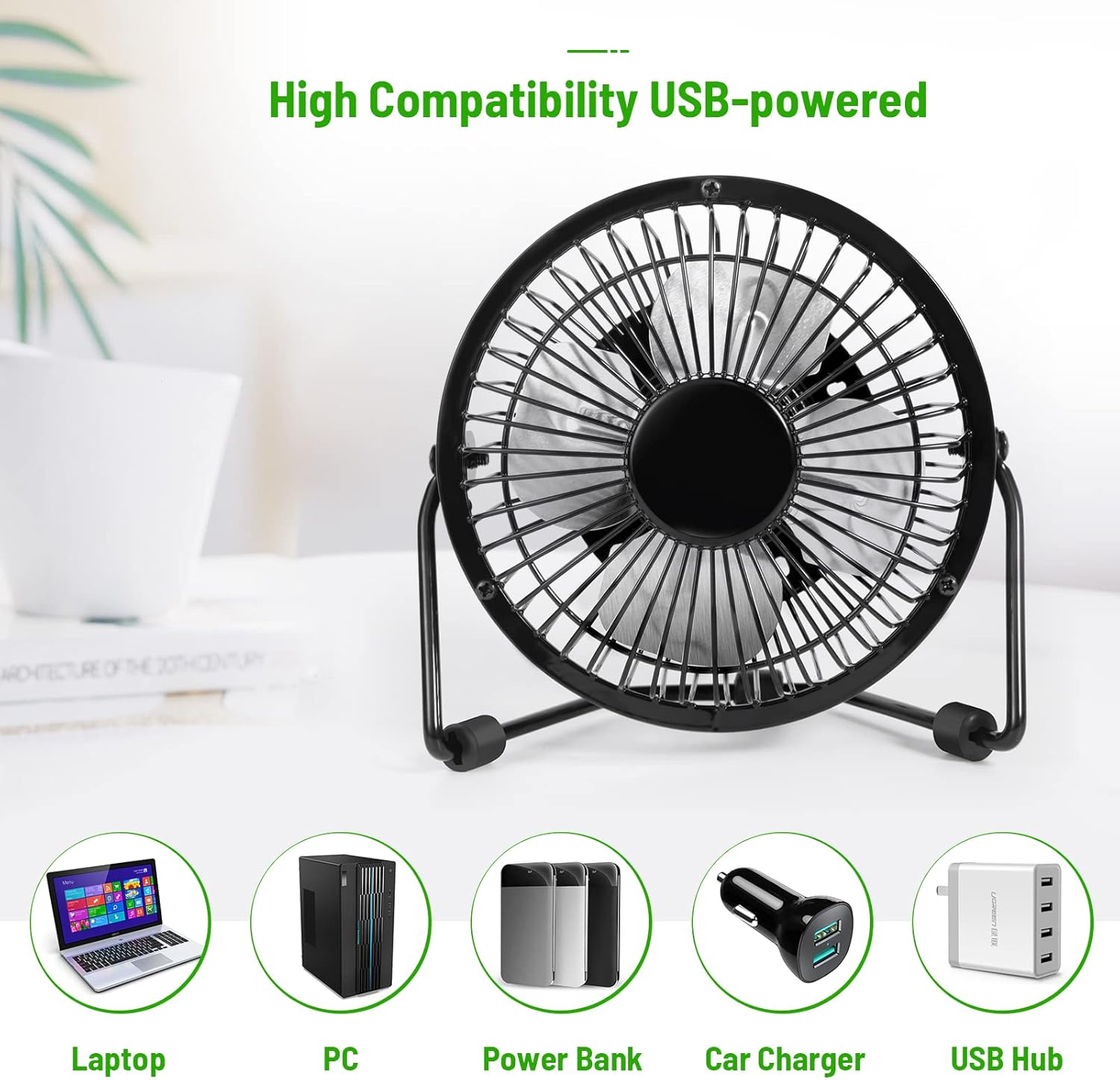 4 Inch Desk Fan Quiet Small USB Fan 360° Rotation Portable Table Fan 2 Speed Mini Personal Fan Air Cooling Electric Fan for Home Office Bedroom Travel Camping