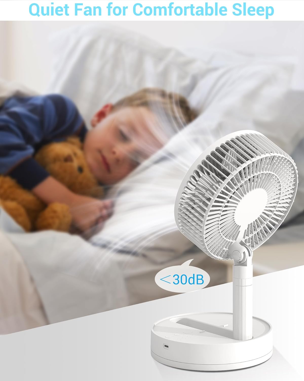 ﻿Portable Fan Desk Fan Portable Folding Fan, Rechargeable Standing Pedestal USB Fan, 3 Speeds, 2000mAh Battery Operated Fan for Home, Camping, Outdoor and Office
