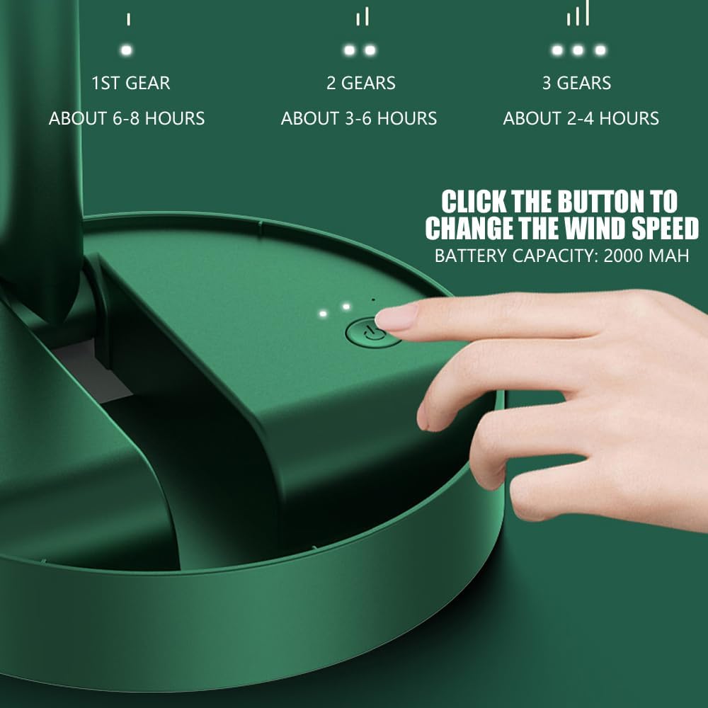 ﻿Portable Fan Desk Fan Portable Folding Fan, Rechargeable Standing Pedestal USB Fan, 3 Speeds, 2000mAh Battery Operated Fan for Home, Camping, Outdoor and Office