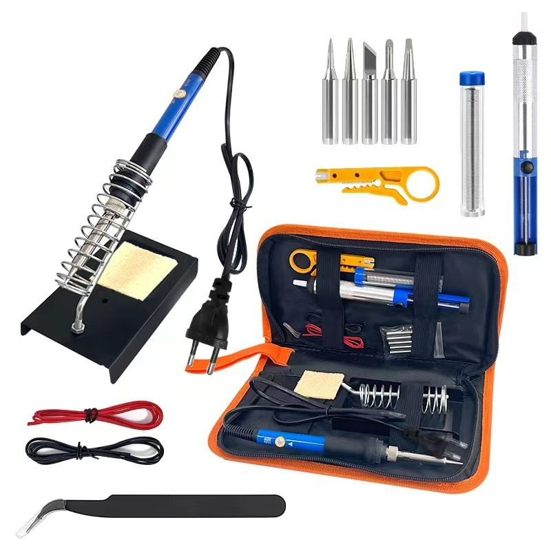 15pcs Soldering Iron Kit Electronics, 60W Adjustable Temperature Welding Tool Soldering Tips Desoldering Pump Soldering Iron Stand Tweezers