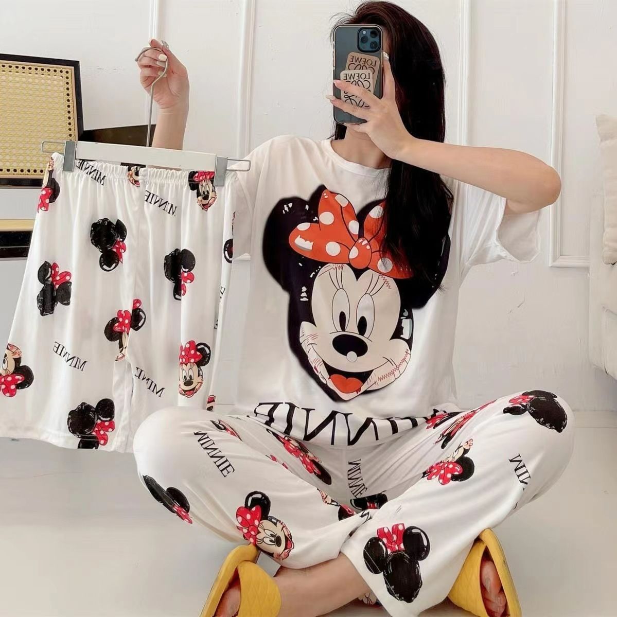 3 PCS Capri Pajamas for Women Set Short Sleeve Pajama Sets Floral Pj Sets Soft Sleepwear Women Sleepwear  Sleep Shirt and Long Pants with Shorts Pajam