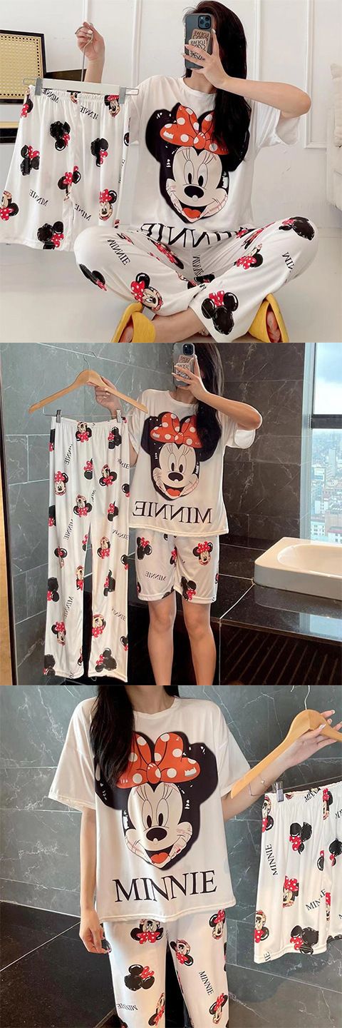 3 PCS Capri Pajamas for Women Set Short Sleeve Pajama Sets Floral Pj Sets Soft Sleepwear Women Sleepwear  Sleep Shirt and Long Pants with Shorts Pajam