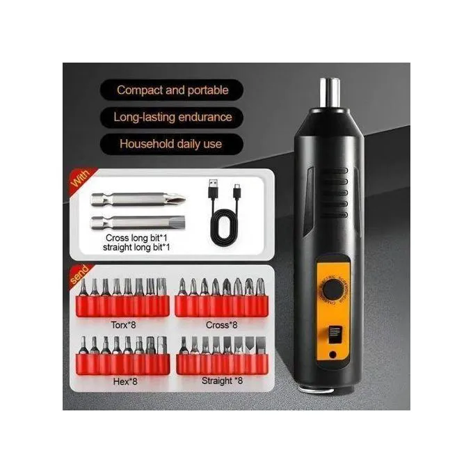 Rechargeable High Range Multi-Function Electric Hammer Rechargeable Screwdriver Hand Impact Drill Drll Household Small Pistol Drill Lithium Tools+34 Accessories