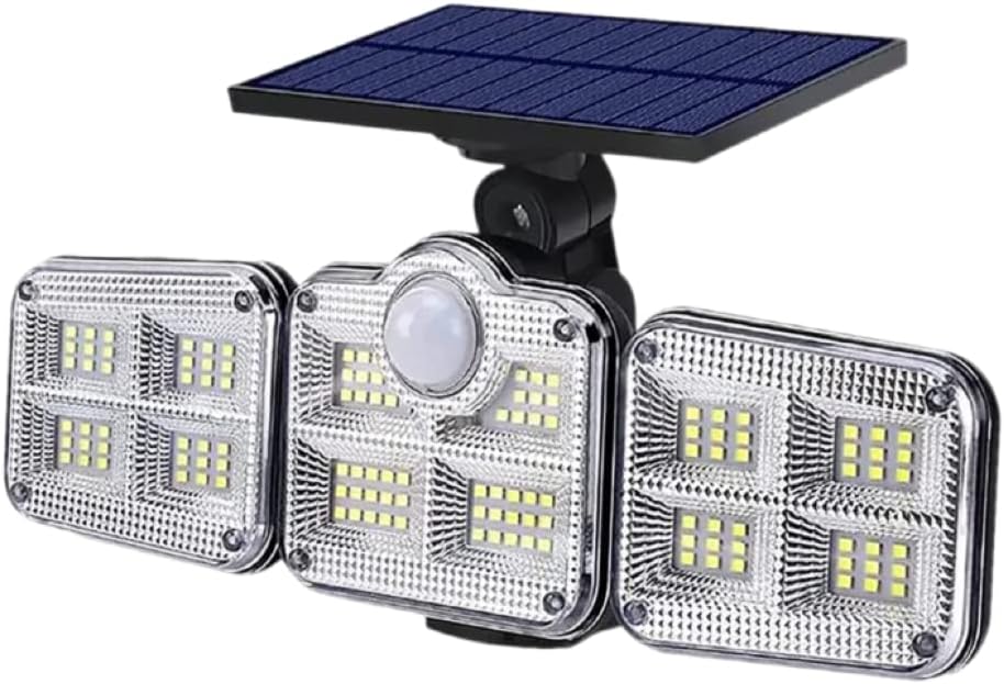Solar Outdoor Lights – 122 LED, 1000 Lumens Bright Security Flood Light with 3 Adjustable Heads, Motion Sensor & Remote Control, 270° Wide Angle, IP65 Waterproof, 2 Lighting Modes