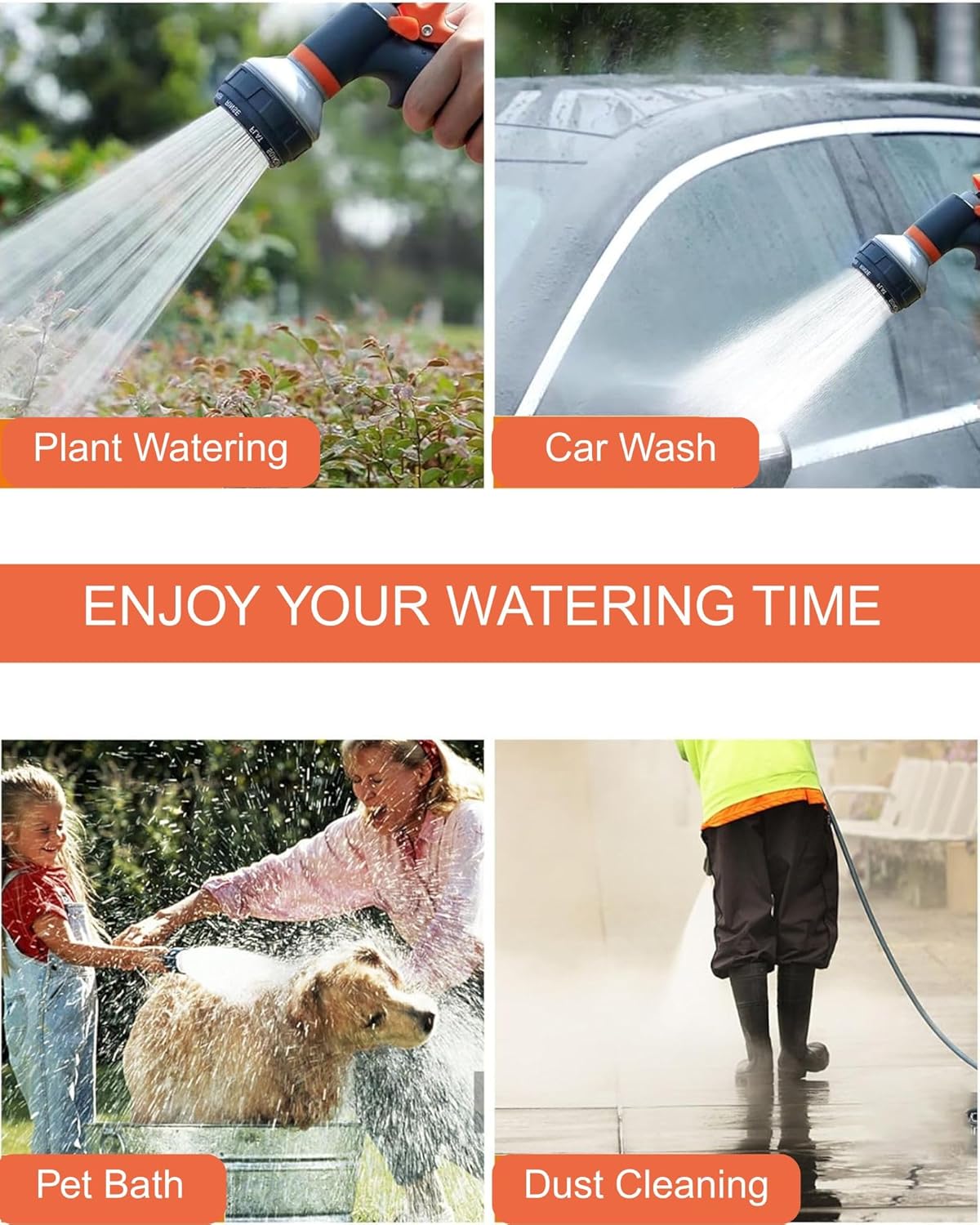 Garden Hose Nozzle, Heavy Duty Hose Nozzle with 8 Adjustable Watering Patterns, Multifunctional High Pressure Hose Nozzle Sprayer for Home, Watering Lawns and Garden, Car Cleaning