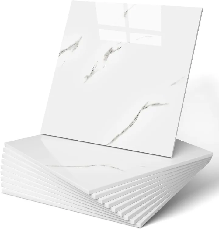 10-Pack Peel and Stick Backsplash Tiles – Glossy PVC Wall Panels, White Shower Tiles, 12" x 12" (9.68 Sq. Ft.), Waterproof Self-Adhesive for Bathroom & Kitchen, Realistic Marble-Like Finish