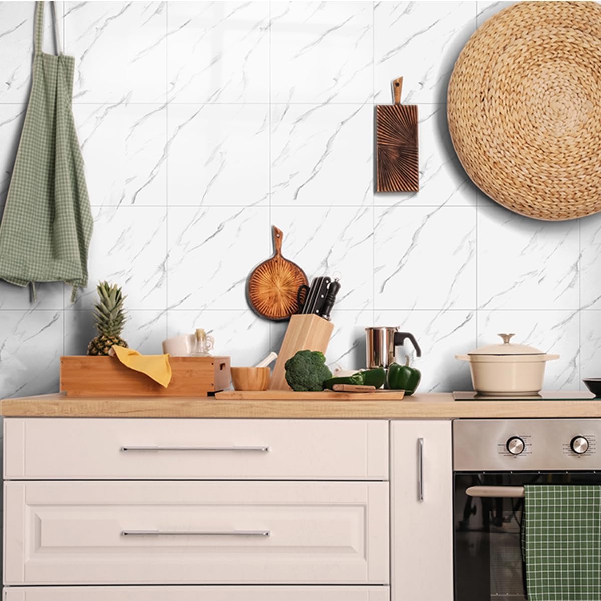 10-Pack Peel and Stick Backsplash Tiles – Glossy PVC Wall Panels, White Shower Tiles, 12" x 12" (9.68 Sq. Ft.), Waterproof Self-Adhesive for Bathroom & Kitchen, Realistic Marble-Like Finish