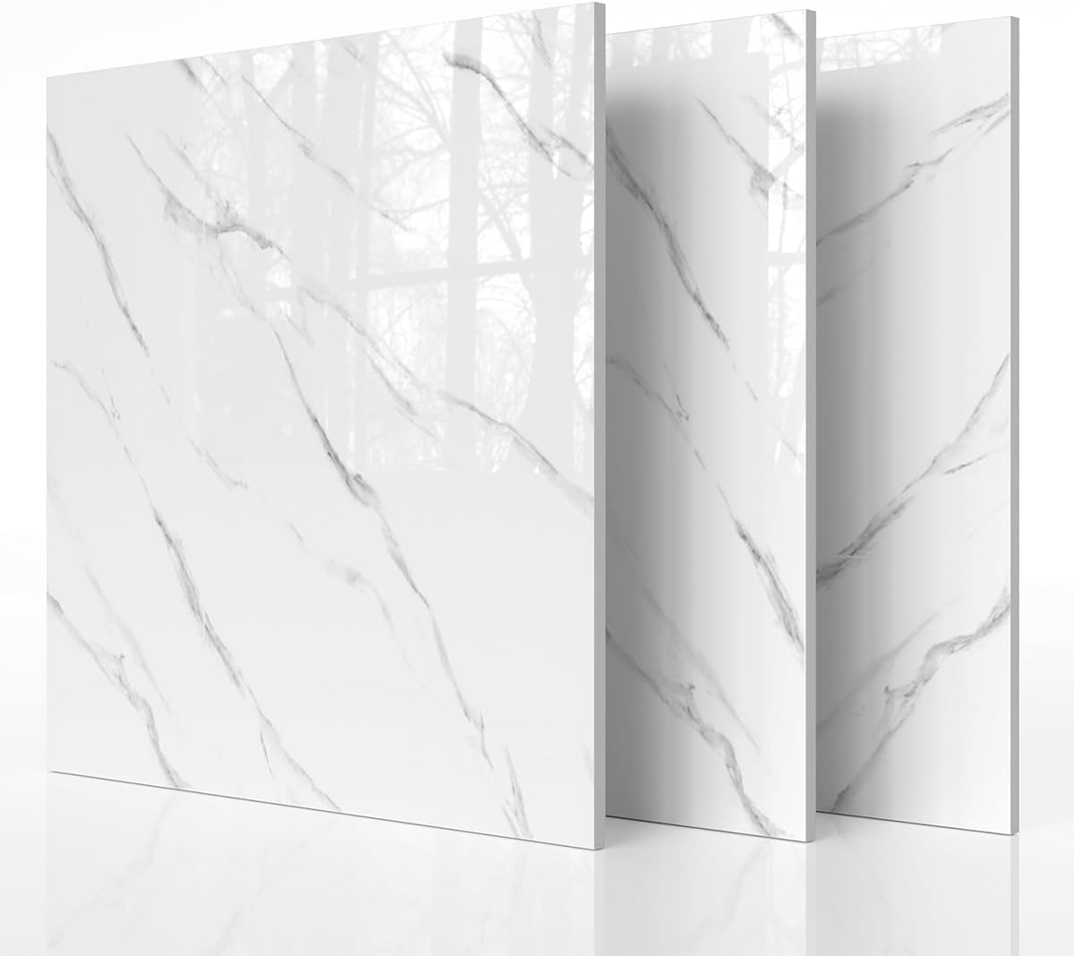 10-Pack Peel and Stick Backsplash Tiles – Glossy PVC Wall Panels, White Shower Tiles, 12" x 12" (9.68 Sq. Ft.), Waterproof Self-Adhesive for Bathroom & Kitchen, Realistic Marble-Like Finish