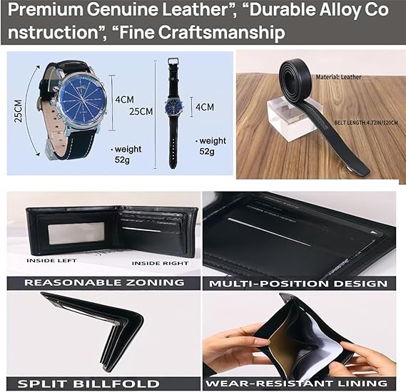 7pcs Mens Gift Set Valentine's Day&Father's Day Present Gift Wallet Belt Sunglasses and Watches Christmas Gift  Men's Accessory Fashion Set (Belt, wallet, watch, glasses, keychain, Ballpoint pen) Men'