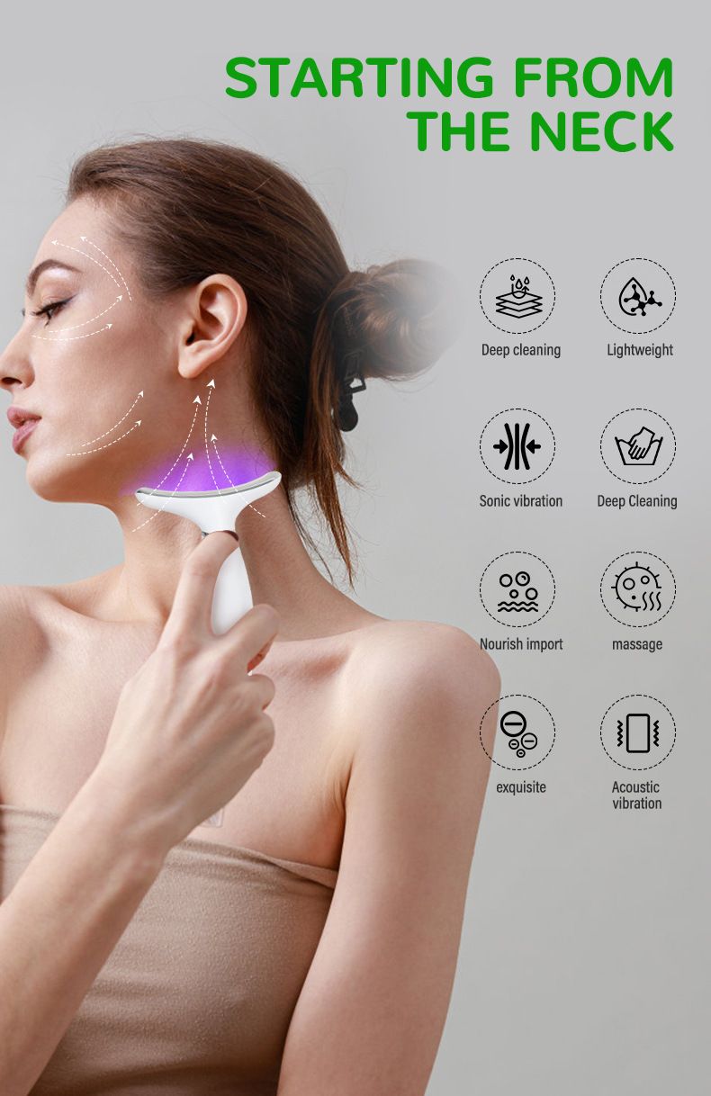 Neck Face Massager, 7 Color Portable Facial Massager for Enhanced Face, Neck and Shoulder Care with Vibrating and Warming Function Portable Skin Care Sculpting Tool and Beauty Device