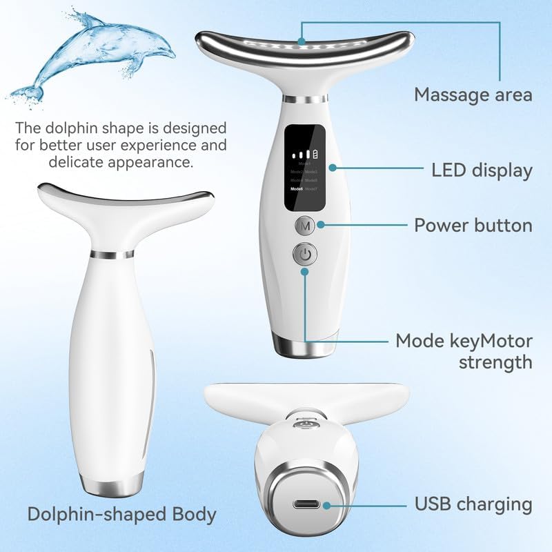 Neck Face Massager, 7 Color Portable Facial Massager for Enhanced Face, Neck and Shoulder Care with Vibrating and Warming Function Portable Skin Care Sculpting Tool and Beauty Device