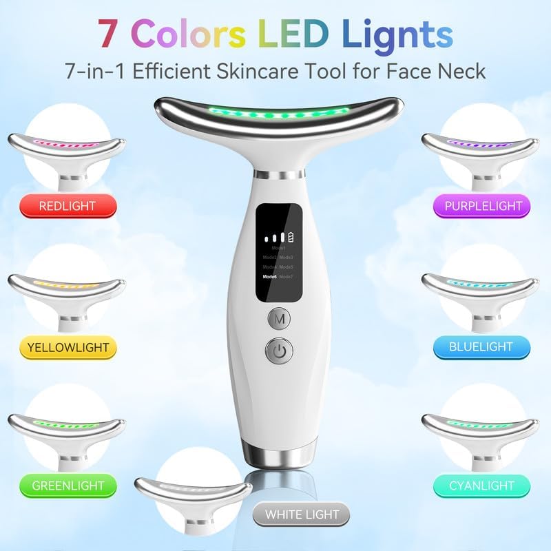 Neck Face Massager, 7 Color Portable Facial Massager for Enhanced Face, Neck and Shoulder Care with Vibrating and Warming Function Portable Skin Care Sculpting Tool and Beauty Device