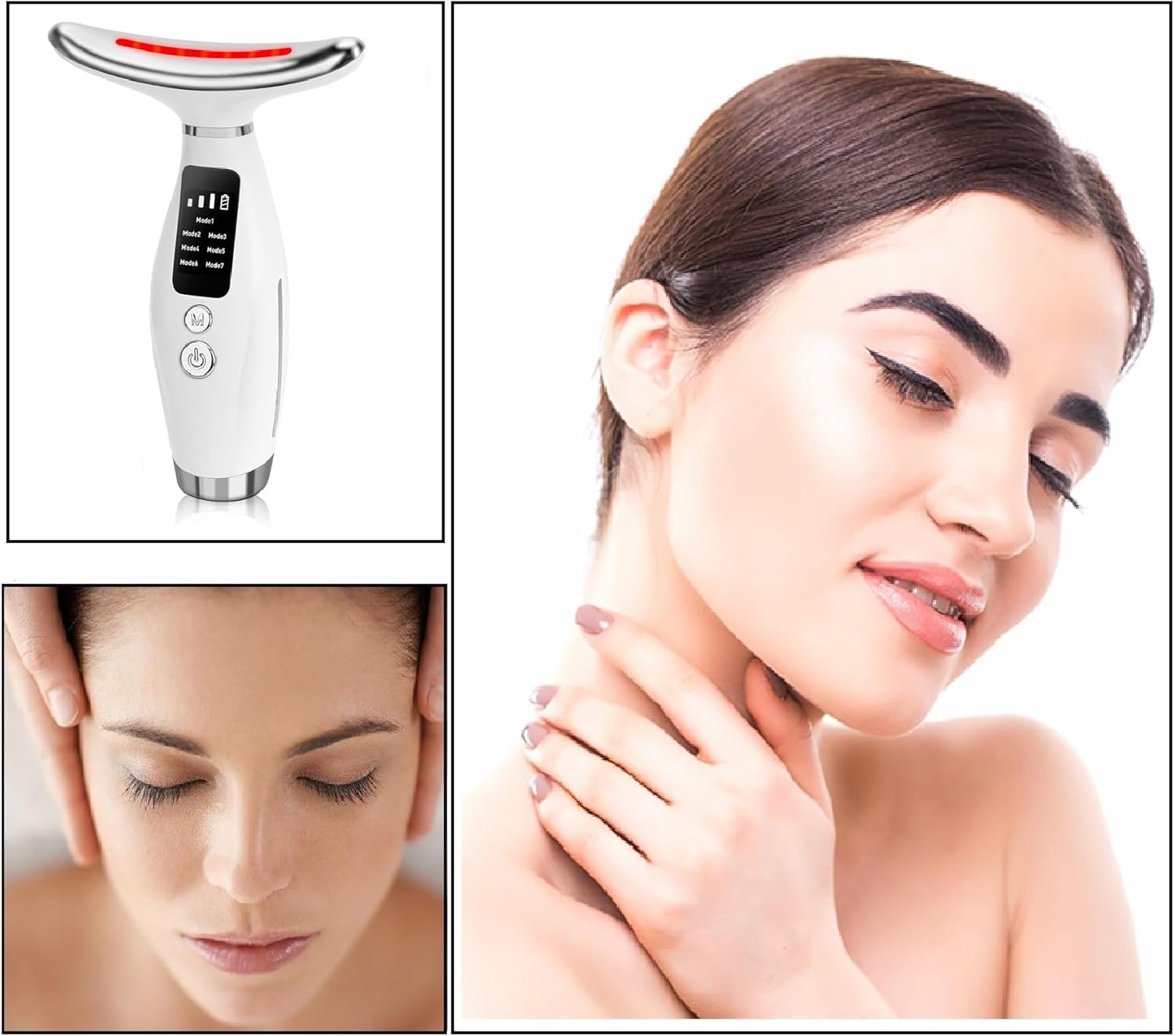 Neck Face Massager, 7 Color Portable Facial Massager for Enhanced Face, Neck and Shoulder Care with Vibrating and Warming Function Portable Skin Care Sculpting Tool and Beauty Device
