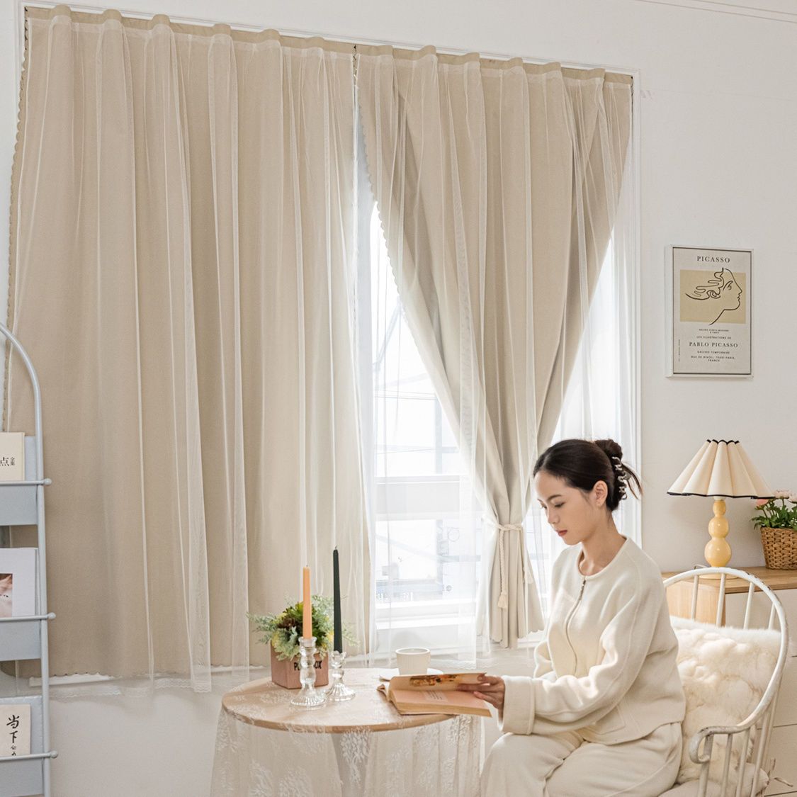 2pcs Punch-free Velcro Blackout Curtain Double Layer For Living Room Bedroom Window Curtains Self adhesive shading Protective for Windows,Bedroom Blackout Curtains
