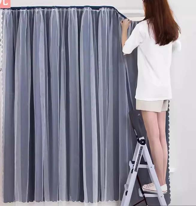 2pcs Punch-free Velcro Blackout Curtain Double Layer For Living Room Bedroom Window Curtains Self adhesive shading Protective for Windows,Bedroom Blackout Curtains